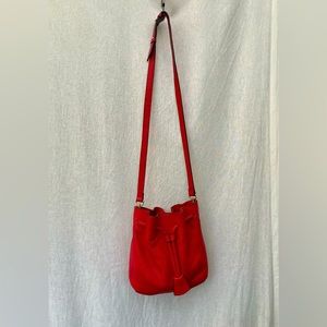 Alessandro Mari Italian Pebble Leather Red Bucket Purse, Shoulder or Crossbody